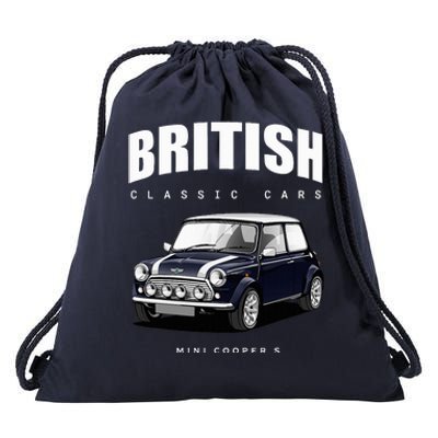 British Classic Car Dark Blue Mini Sports Car Drawstring Bag