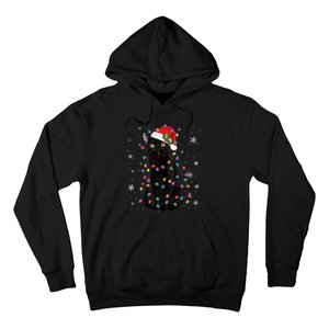 Black Cat Christmas Santa Hat Lights Pajama Xmas Cat Lover Premium Hoodie