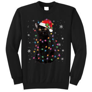 Black Cat Christmas Santa Hat Lights Pajama Xmas Cat Lover Premium Sweatshirt