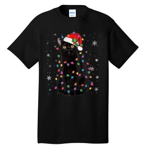 Black Cat Christmas Santa Hat Lights Pajama Xmas Cat Lover Premium Tall T-Shirt