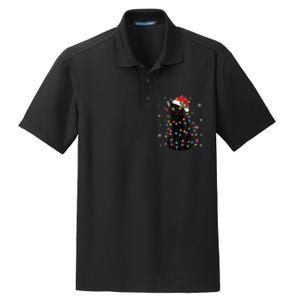 Black Cat Christmas Santa Hat Lights Pajama Xmas Cat Lover Premium Dry Zone Grid Polo