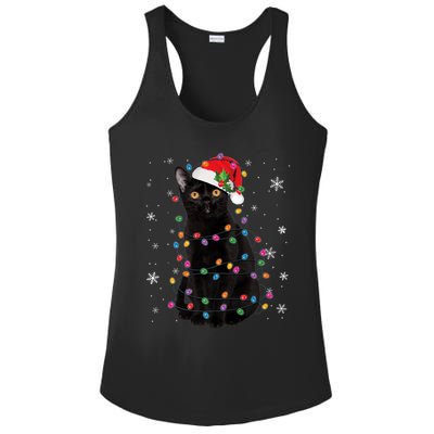 Black Cat Christmas Santa Hat Lights Pajama Xmas Cat Lover Premium Ladies PosiCharge Competitor Racerback Tank