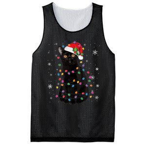 Black Cat Christmas Santa Hat Lights Pajama Xmas Cat Lover Premium Mesh Reversible Basketball Jersey Tank