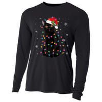 Black Cat Christmas Santa Hat Lights Pajama Xmas Cat Lover Premium Cooling Performance Long Sleeve Crew