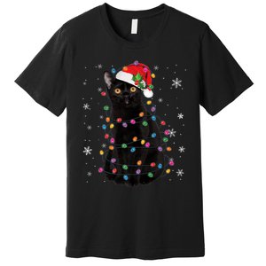 Black Cat Christmas Santa Hat Lights Pajama Xmas Cat Lover Premium Premium T-Shirt