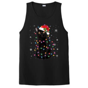 Black Cat Christmas Santa Hat Lights Pajama Xmas Cat Lover Premium PosiCharge Competitor Tank