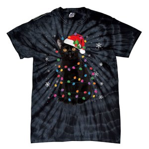 Black Cat Christmas Santa Hat Lights Pajama Xmas Cat Lover Premium Tie-Dye T-Shirt