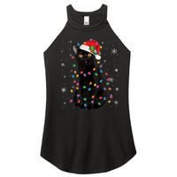 Black Cat Christmas Santa Hat Lights Pajama Xmas Cat Lover Premium Women’s Perfect Tri Rocker Tank