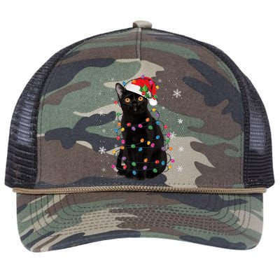 Black Cat Christmas Santa Hat Lights Pajama Xmas Cat Lover Premium Retro Rope Trucker Hat Cap