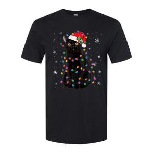 Black Cat Christmas Santa Hat Lights Pajama Xmas Cat Lover Premium Softstyle CVC T-Shirt