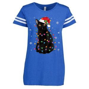 Black Cat Christmas Santa Hat Lights Pajama Xmas Cat Lover Premium Enza Ladies Jersey Football T-Shirt