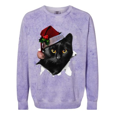 Black Cat Christmas Santa Hat Funny Cat Lover Christmas Colorblast Crewneck Sweatshirt