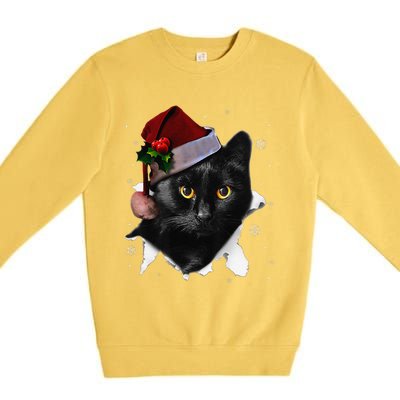 Black Cat Christmas Santa Hat Funny Cat Lover Christmas Premium Crewneck Sweatshirt