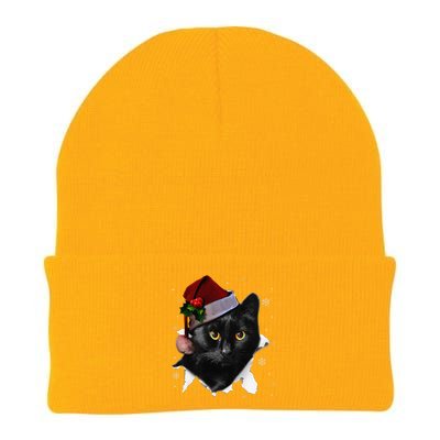 Black Cat Christmas Santa Hat Funny Cat Lover Christmas Knit Cap Winter Beanie