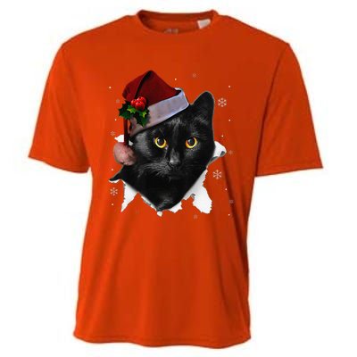 Black Cat Christmas Santa Hat Funny Cat Lover Christmas Cooling Performance Crew T-Shirt