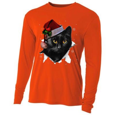 Black Cat Christmas Santa Hat Funny Cat Lover Christmas Cooling Performance Long Sleeve Crew