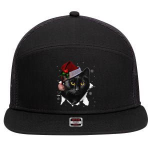 Black Cat Christmas Santa Hat Funny Cat Lover Christmas 7 Panel Mesh Trucker Snapback Hat