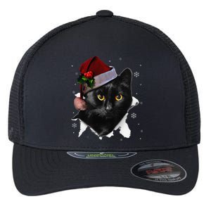 Black Cat Christmas Santa Hat Funny Cat Lover Christmas Flexfit Unipanel Trucker Cap