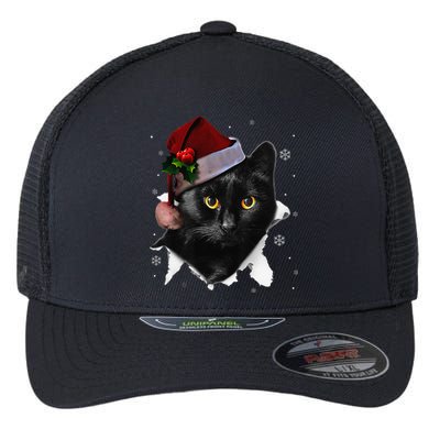 Black Cat Christmas Santa Hat Funny Cat Lover Christmas Flexfit Unipanel Trucker Cap