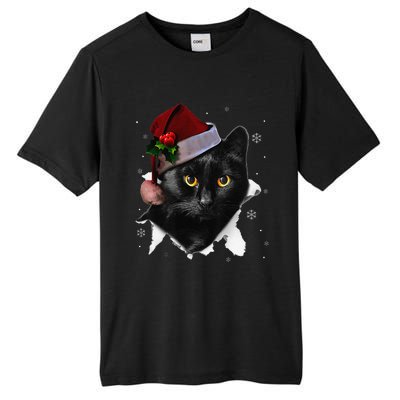 Black Cat Christmas Santa Hat Funny Cat Lover Christmas Tall Fusion ChromaSoft Performance T-Shirt