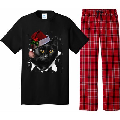 Black Cat Christmas Santa Hat Funny Cat Lover Christmas Pajama Set