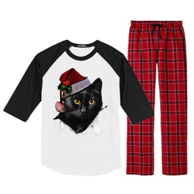 Black Cat Christmas Santa Hat Funny Cat Lover Christmas Raglan Sleeve Pajama Set