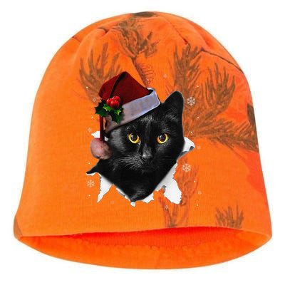 Black Cat Christmas Santa Hat Funny Cat Lover Christmas Kati - Camo Knit Beanie