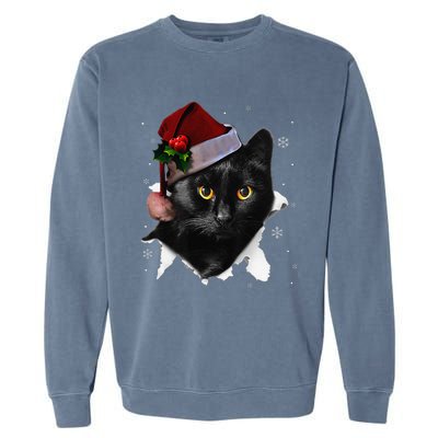 Black Cat Christmas Santa Hat Funny Cat Lover Christmas Garment-Dyed Sweatshirt