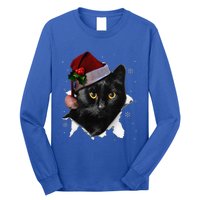 Black Cat Christmas Santa Hat Funny Cat Lover Christmas Long Sleeve Shirt