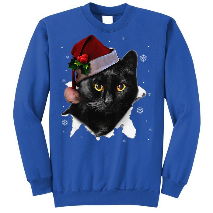 Black Cat Christmas Santa Hat Funny Cat Lover Christmas Sweatshirt