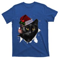 Black Cat Christmas Santa Hat Funny Cat Lover Christmas T-Shirt