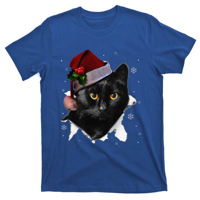 Black Cat Christmas Santa Hat Funny Cat Lover Christmas T-Shirt