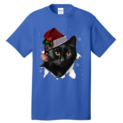 Black Cat Christmas Santa Hat Funny Cat Lover Christmas Tall T-Shirt