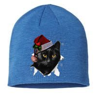 Black Cat Christmas Santa Hat Funny Cat Lover Christmas Sustainable Beanie