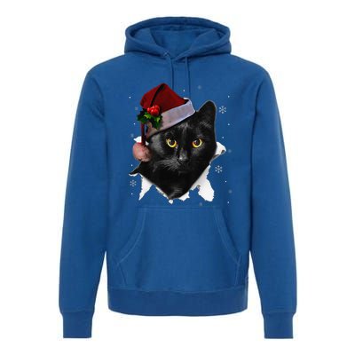 Black Cat Christmas Santa Hat Funny Cat Lover Christmas Premium Hoodie