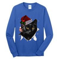 Black Cat Christmas Santa Hat Funny Cat Lover Christmas Tall Long Sleeve T-Shirt