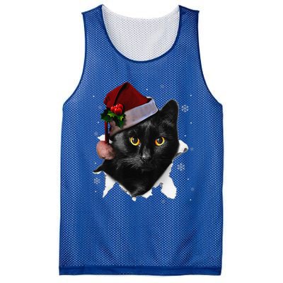 Black Cat Christmas Santa Hat Funny Cat Lover Christmas Mesh Reversible Basketball Jersey Tank