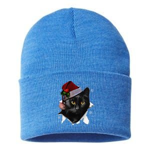 Black Cat Christmas Santa Hat Funny Cat Lover Christmas Sustainable Knit Beanie