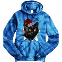 Black Cat Christmas Santa Hat Funny Cat Lover Christmas Tie Dye Hoodie