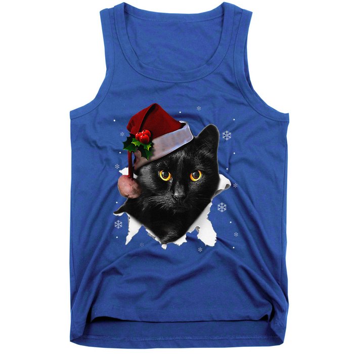 Black Cat Christmas Santa Hat Funny Cat Lover Christmas Tank Top