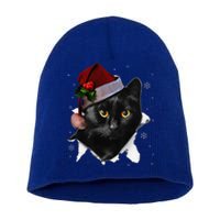 Black Cat Christmas Santa Hat Funny Cat Lover Christmas Short Acrylic Beanie