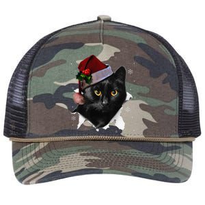 Black Cat Christmas Santa Hat Funny Cat Lover Christmas Retro Rope Trucker Hat Cap