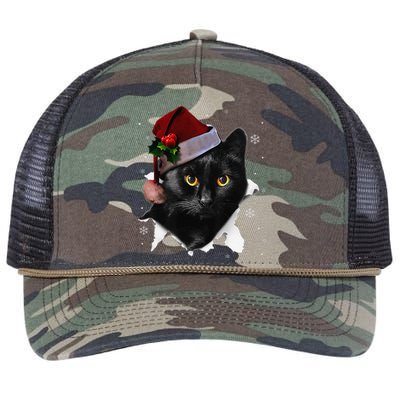 Black Cat Christmas Santa Hat Funny Cat Lover Christmas Retro Rope Trucker Hat Cap