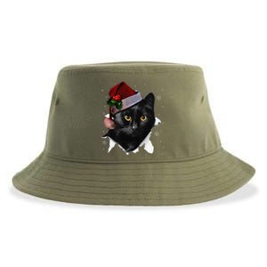 Black Cat Christmas Santa Hat Funny Cat Lover Christmas Sustainable Bucket Hat