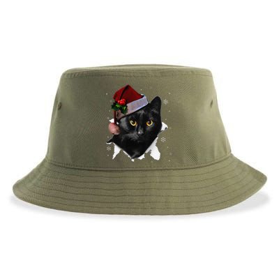 Black Cat Christmas Santa Hat Funny Cat Lover Christmas Sustainable Bucket Hat