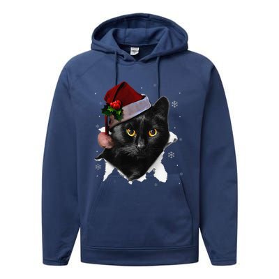 Black Cat Christmas Santa Hat Funny Cat Lover Christmas Performance Fleece Hoodie