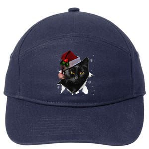 Black Cat Christmas Santa Hat Funny Cat Lover Christmas 7-Panel Snapback Hat