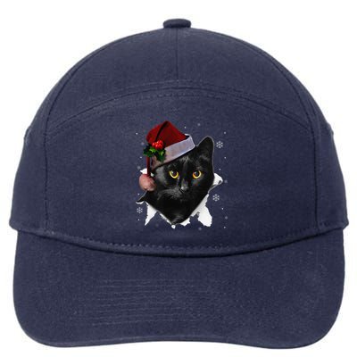 Black Cat Christmas Santa Hat Funny Cat Lover Christmas 7-Panel Snapback Hat