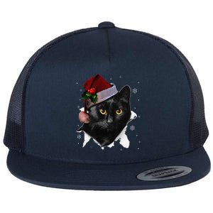 Black Cat Christmas Santa Hat Funny Cat Lover Christmas Flat Bill Trucker Hat