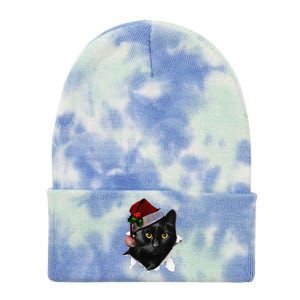 Black Cat Christmas Santa Hat Funny Cat Lover Christmas Tie Dye 12in Knit Beanie